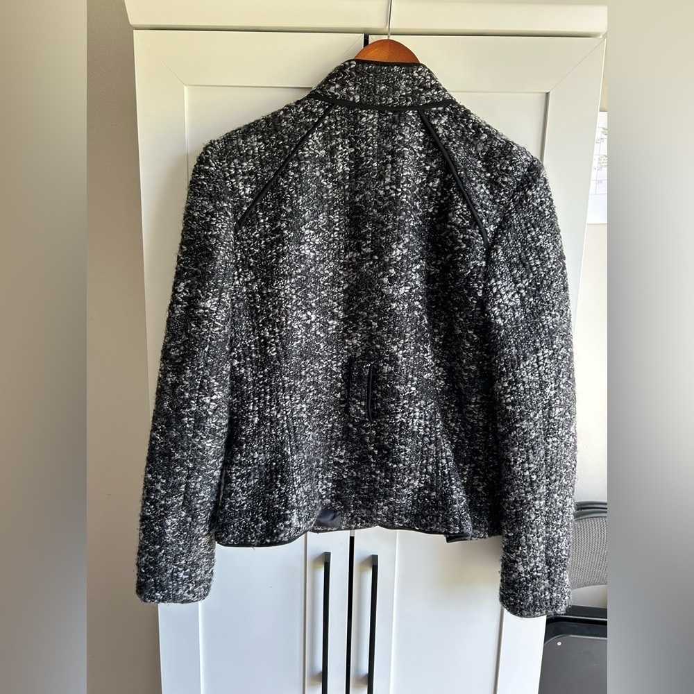 Sandro Paris Petite Bouclé Jacket Black White Trimmed Coat - Picture 3 of 9
